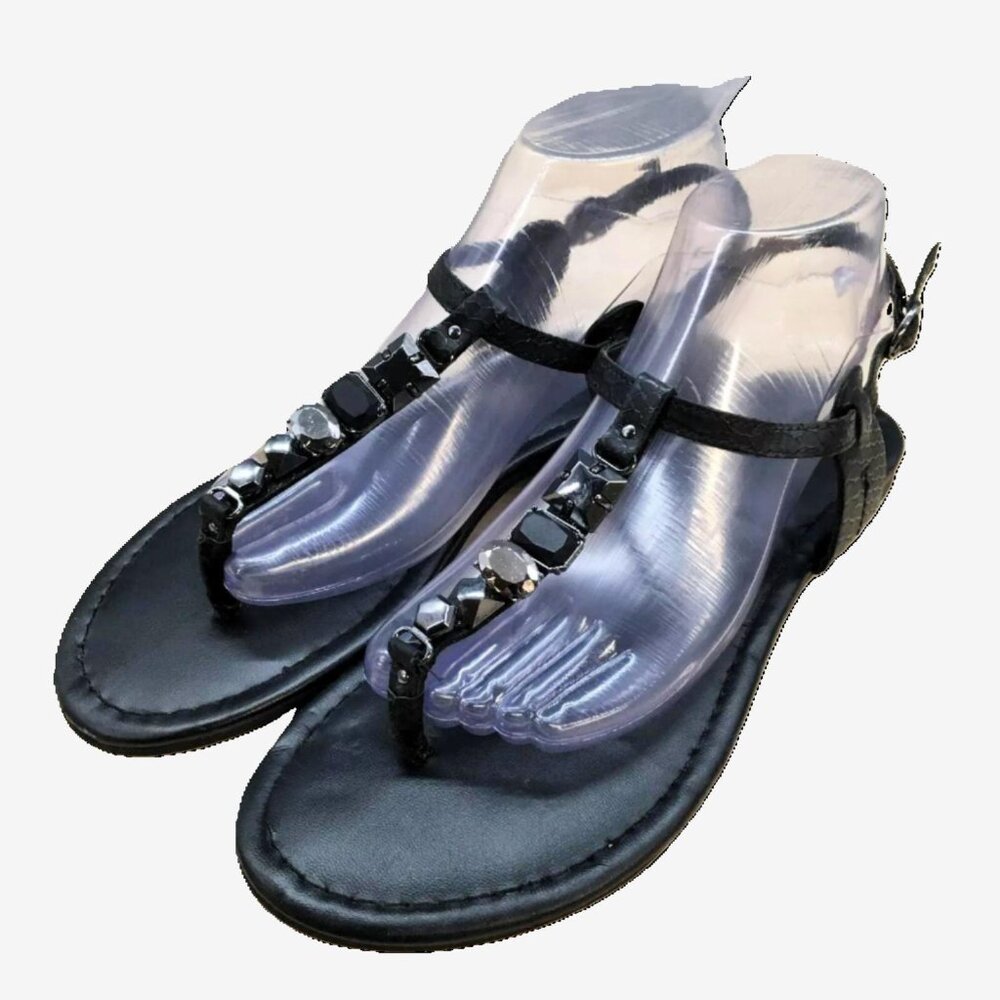 Simply Vera by Vera Wang Sandals Womens 8.5M Slingback Black Faux Leather Buckle